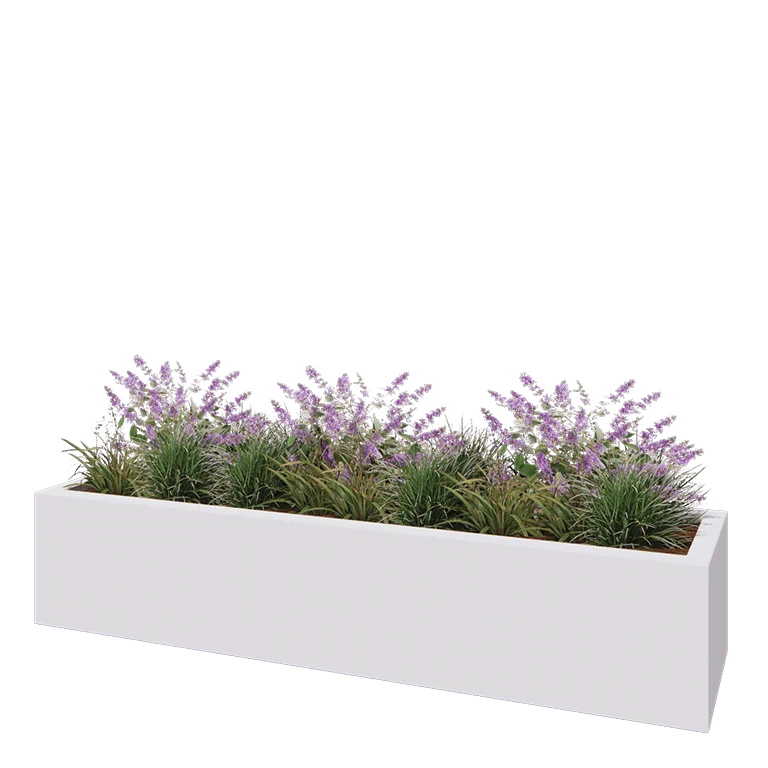 Stakloplastična tegla za cvijeće - Pravougaonik - 200 x 50 x 40 cm - RAL9010 mat (bijela) - S dnom