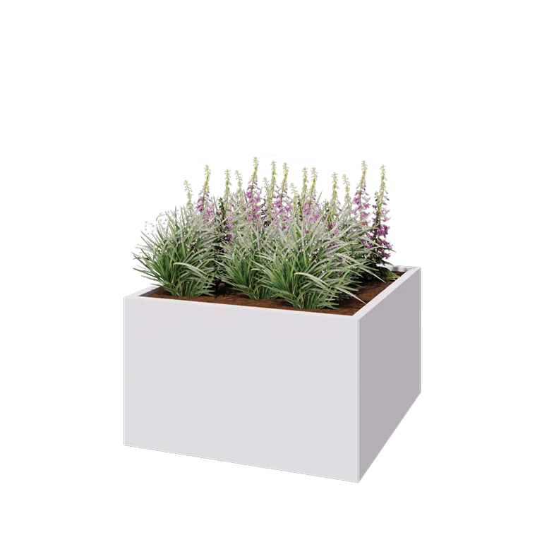 Čelična tegla za cvijeće - Kvadrat - 100 x 100 x 60 cm - RAL9010 mat (bijela) - Bez donje ploče