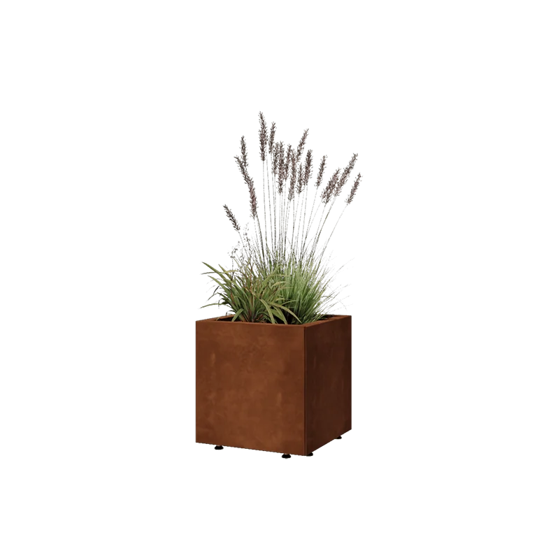 Corten čelik tegla za cvijeće - Kvadrat - 40 x 40 x 40 cm - S donjom pločom - S nogama