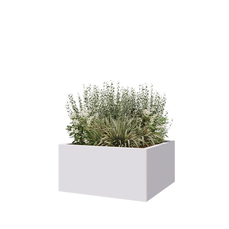 Čelična tegla za cvijeće - Kvadrat - 80 x 80 x 40 cm - RAL9010 mat (bijela) - Bez donje ploče