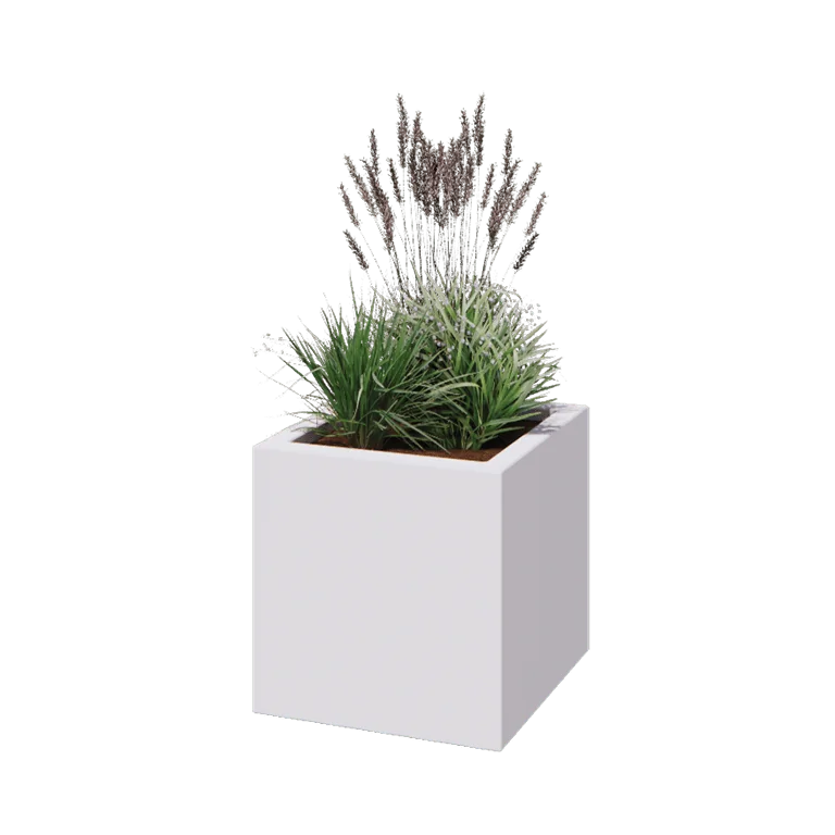 Stakloplastična tegla za cvijeće - Kvadrat - 50 x 50 x 50 cm - RAL9010 mat (bijela) - S dnom